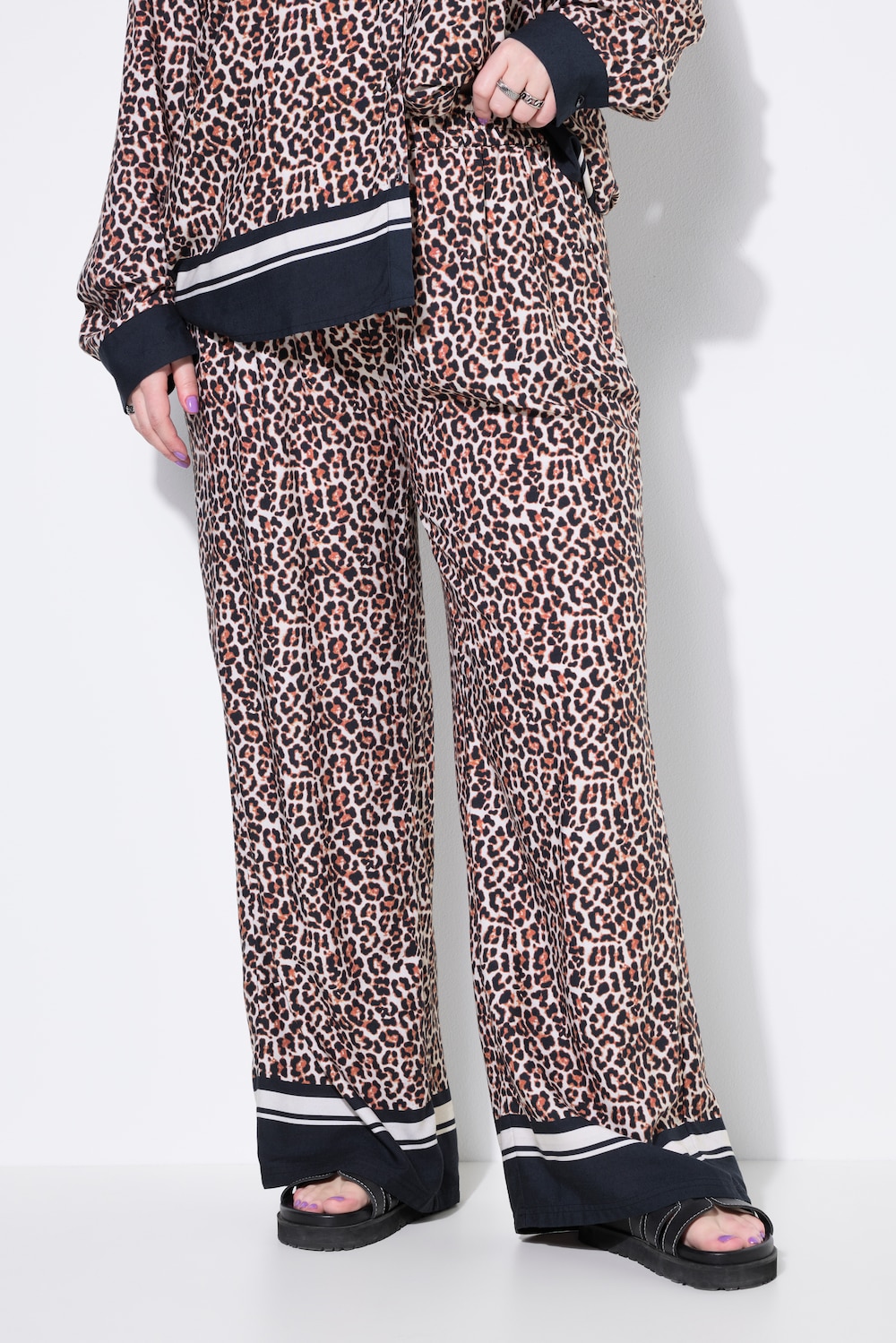 Hose, Wide Legs, Leo, Saum-Bordüre