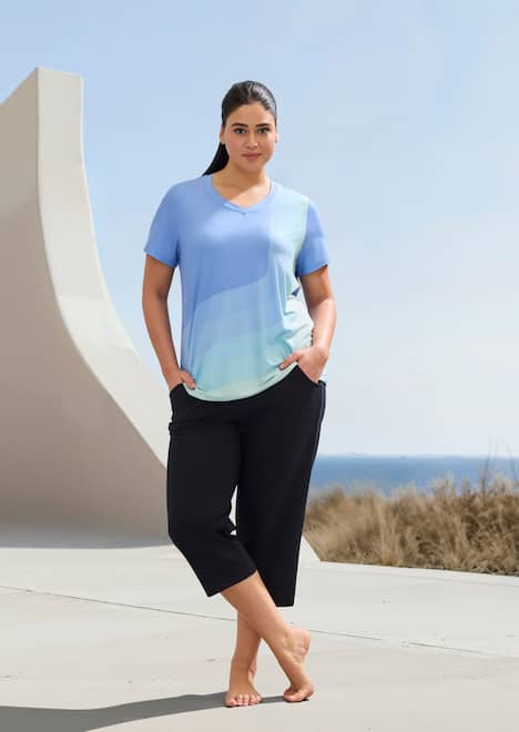 Maglia da yoga con laccetto per l'arricciatura sul retro, scollo a V e mezze maniche