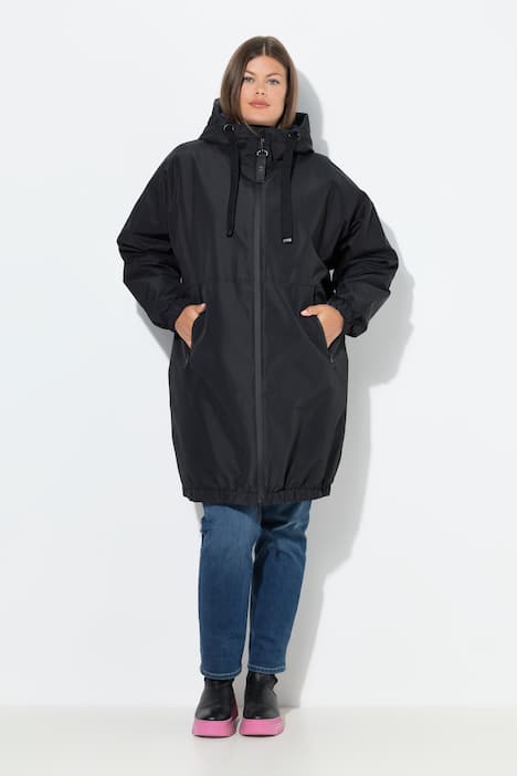 Funktionsmantel zum Wenden, oversized, Kapuze, 2-Wege-Zipper