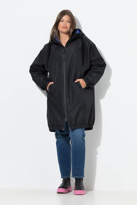 Funktionsmantel zum Wenden, oversized, Kapuze, 2-Wege-Zipper