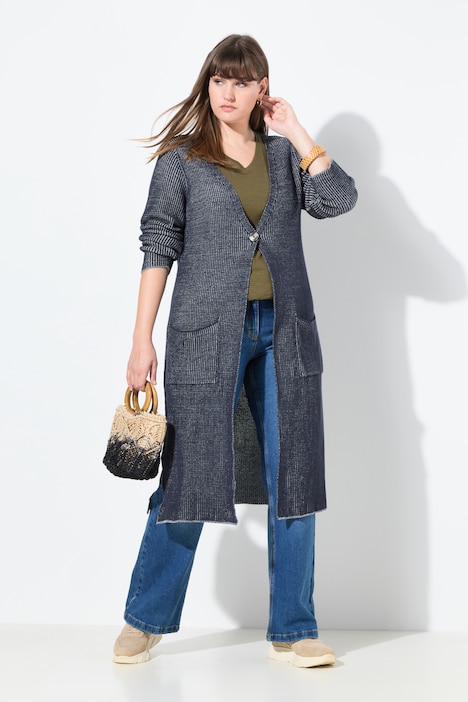 Lang-Strickjacke, Rippstrick, V-Ausschnitt, Biobaumwolle