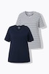 T-shirt, 2-pack, strepen/uni, V-hals, halve mouw