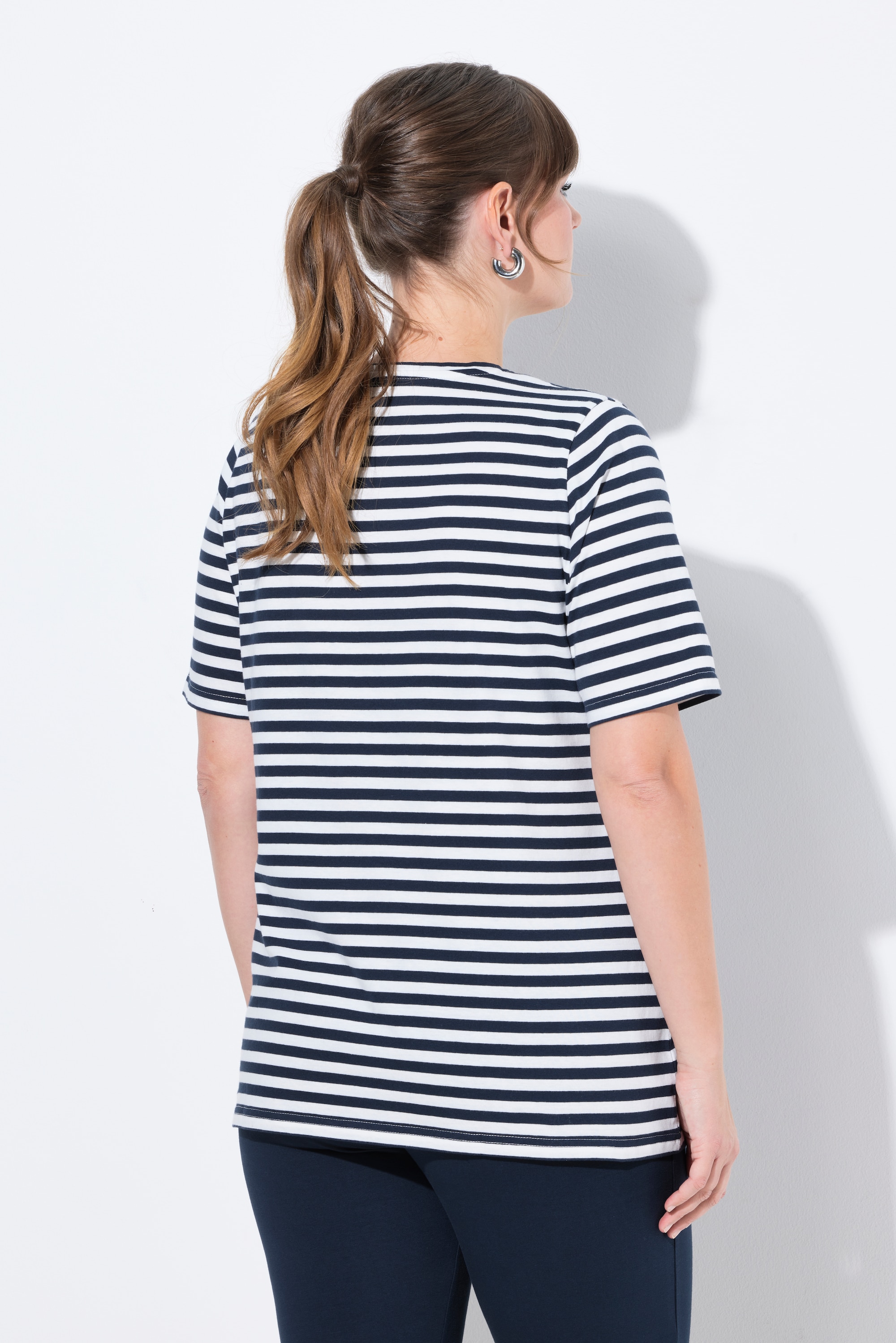 Ulla Popken Damen große Größen T Shirts 2er Pack Ringel uni V Ausschnitt
