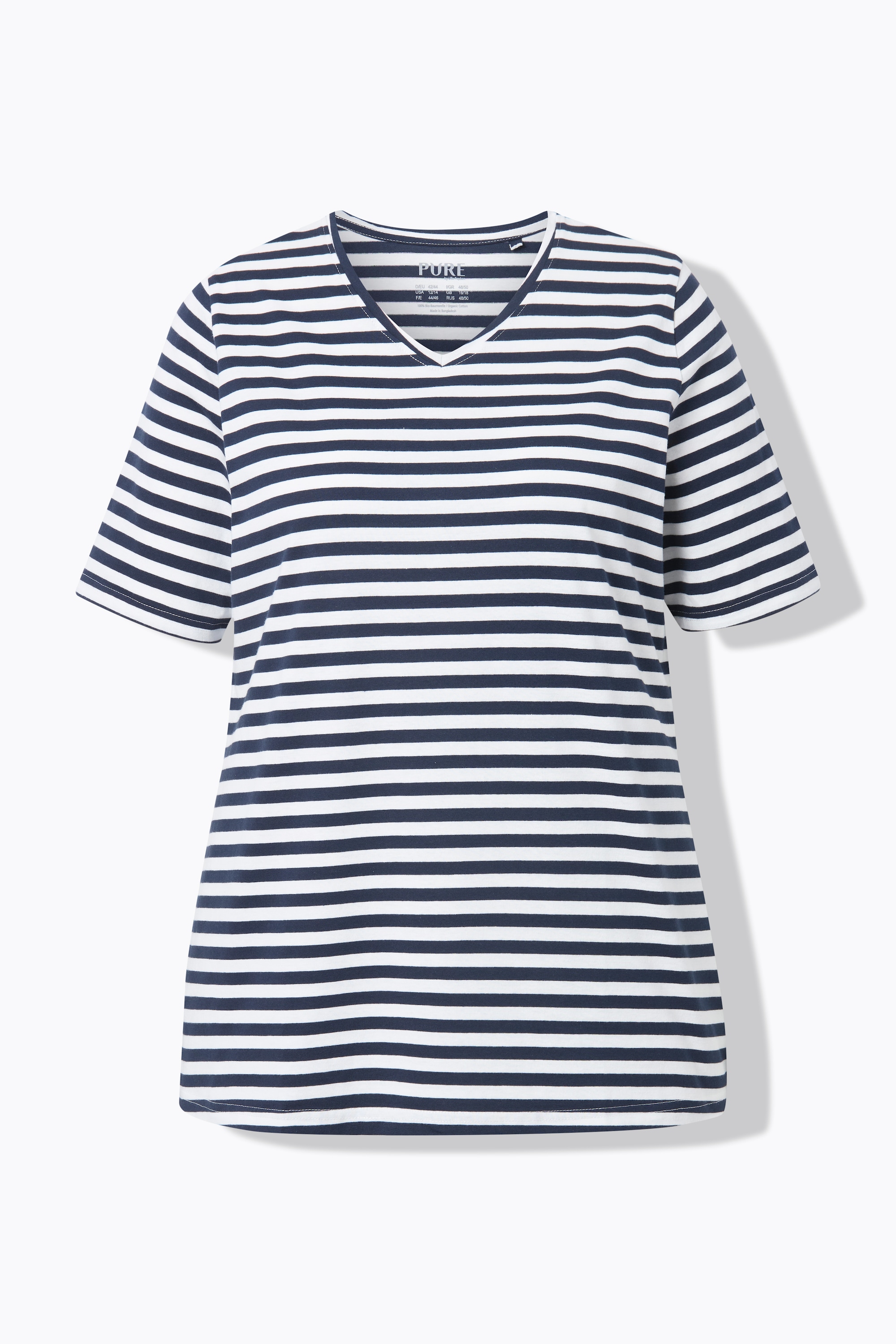 Ulla Popken Damen große Größen T Shirts 2er Pack Ringel uni V Ausschnitt