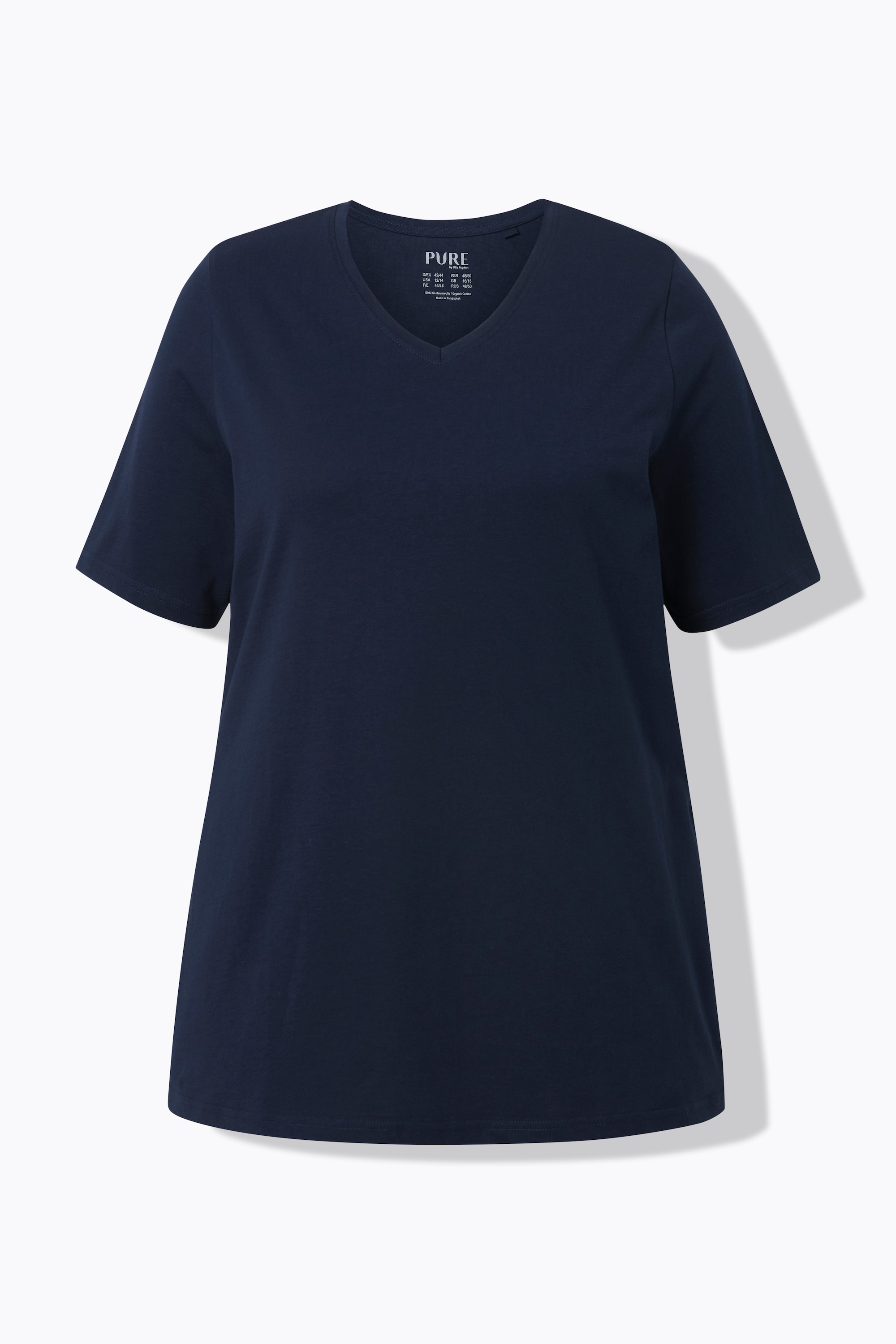 Ulla Popken Damen große Größen T Shirts 2er Pack Ringel uni V Ausschnitt