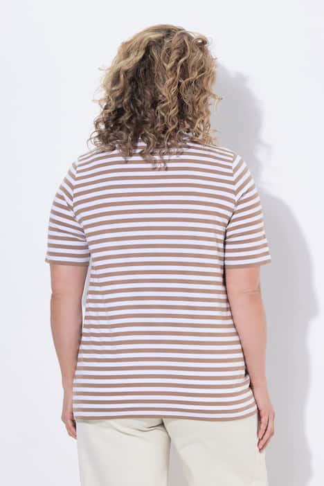 T-shirt, 2-pack, strepen/uni, V-hals, halve mouw