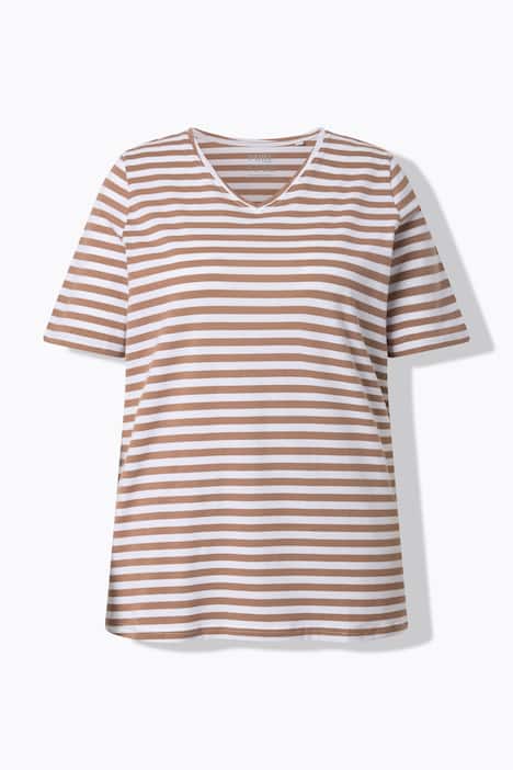 T-shirt, 2-pack, strepen/uni, V-hals, halve mouw