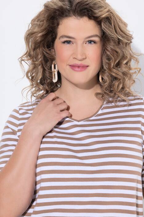 T-shirt, 2-pack, strepen/uni, V-hals, halve mouw