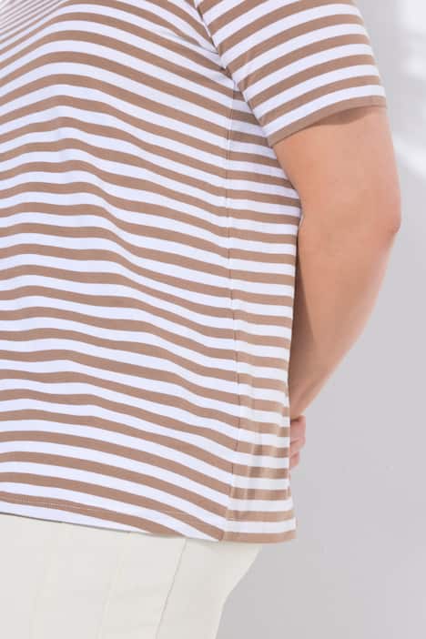 T-shirt, 2-pack, strepen/uni, V-hals, halve mouw