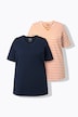 T-Shirts, 2er-Pack, Ringel/uni, V-Ausschnitt, Halbarm