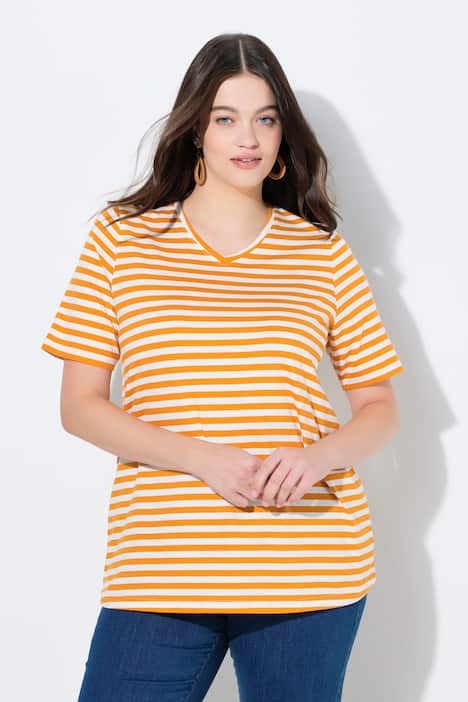 T-Shirts, 2er-Pack, Ringel/uni, V-Ausschnitt, Halbarm