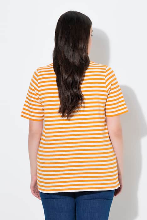 T-Shirts, 2er-Pack, Ringel/uni, V-Ausschnitt, Halbarm