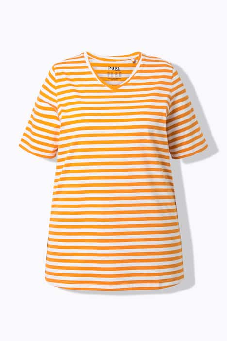 T-Shirts, 2er-Pack, Ringel/uni, V-Ausschnitt, Halbarm