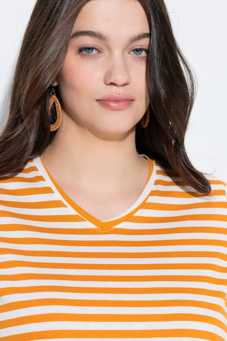 T-Shirts, 2er-Pack, Ringel/uni, V-Ausschnitt, Halbarm