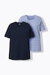 T-shirt, 2-pack, strepen/uni, V-hals, halve mouw
