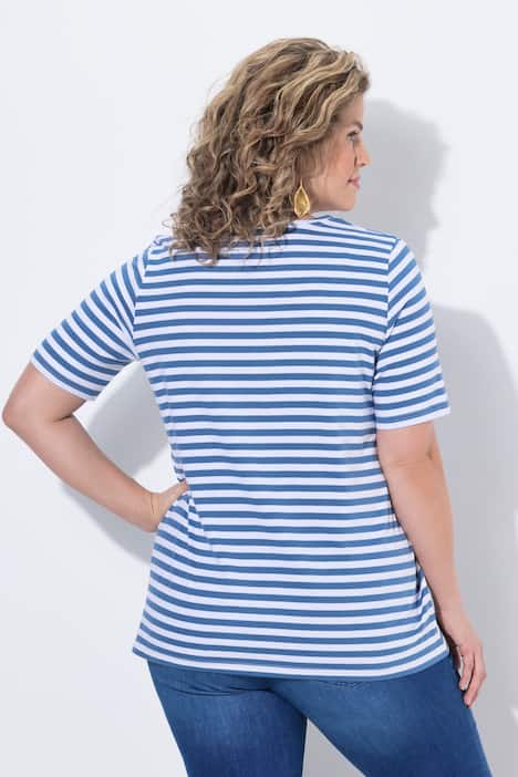 T-shirt, 2-pack, strepen/uni, V-hals, halve mouw