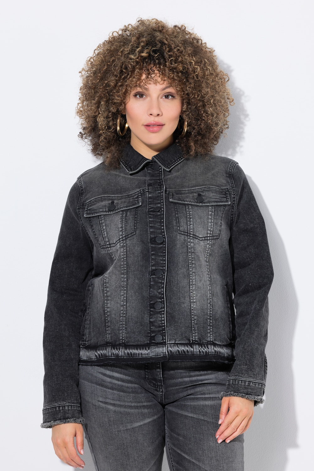 Große Größen Jeansjacke, Damen, schwarz, Größe: 54/56, Baumwolle/Synthetische Fasern/Viskose, Ulla Popken