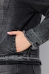 Denim jas, franjes, overhemdkraag, lange mouwen