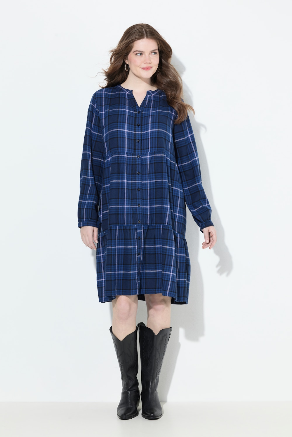 Große Größen Karokleid, Damen, blau, Größe: 58/60, Baumwolle, Ulla Popken