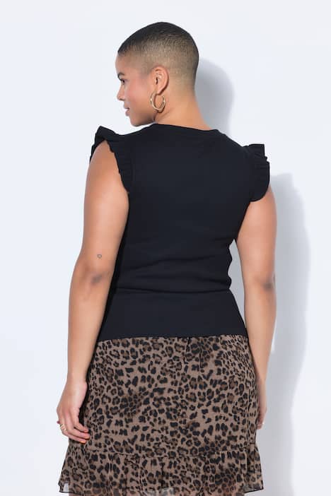 Rippshirt, Slim Shape, Ärmelvolant