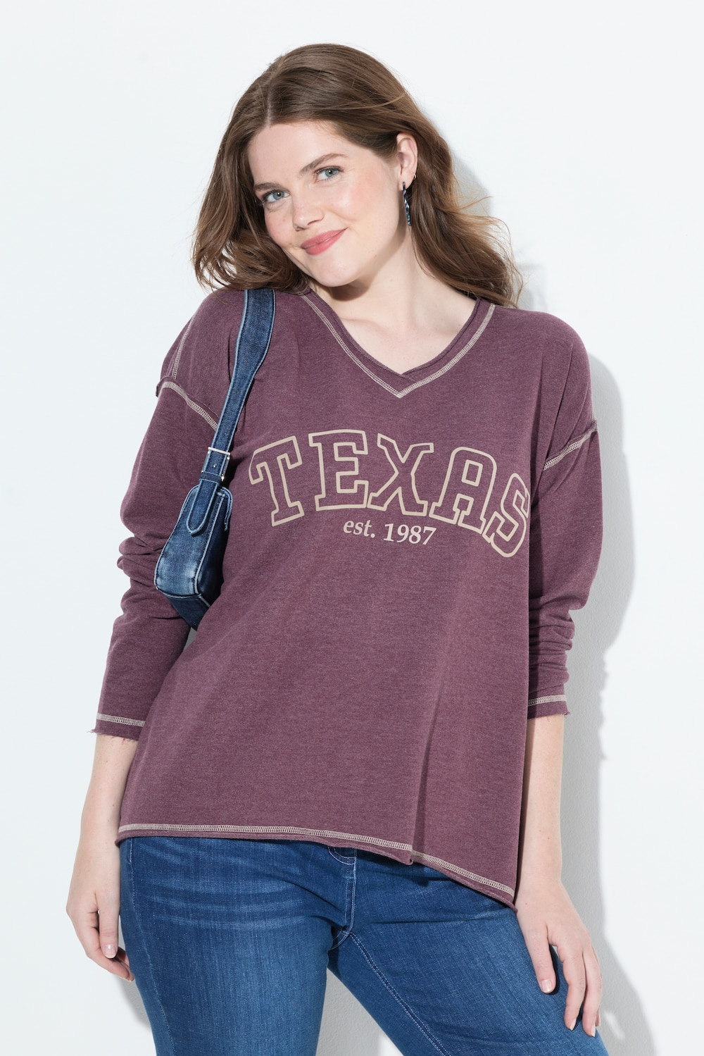 Sweatshirt, Texas, V-hals, langermet, rullede kanter