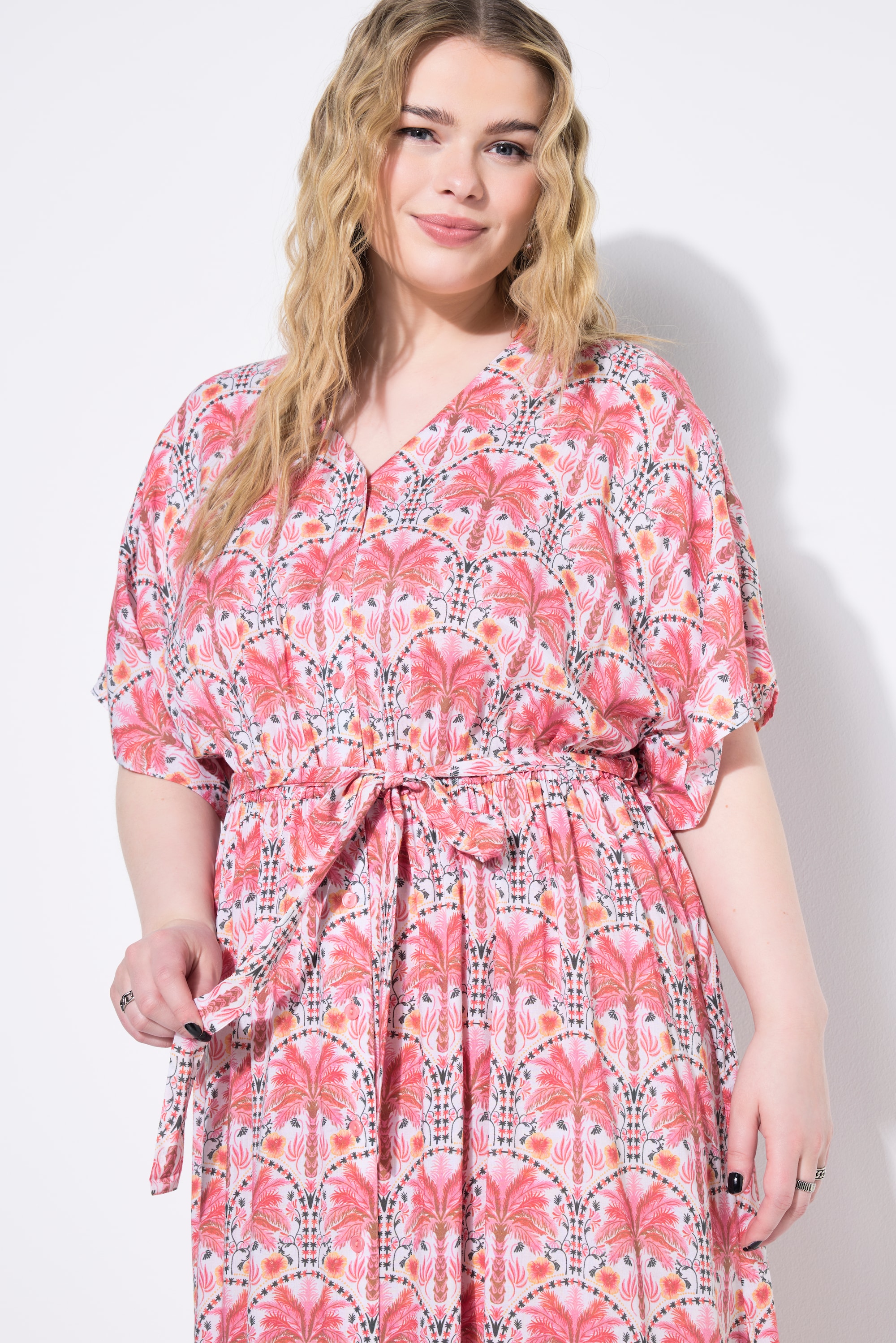 Studio Untold Damen große Größen Kaftankleid A Line Midilänge Bindegürtel 840944