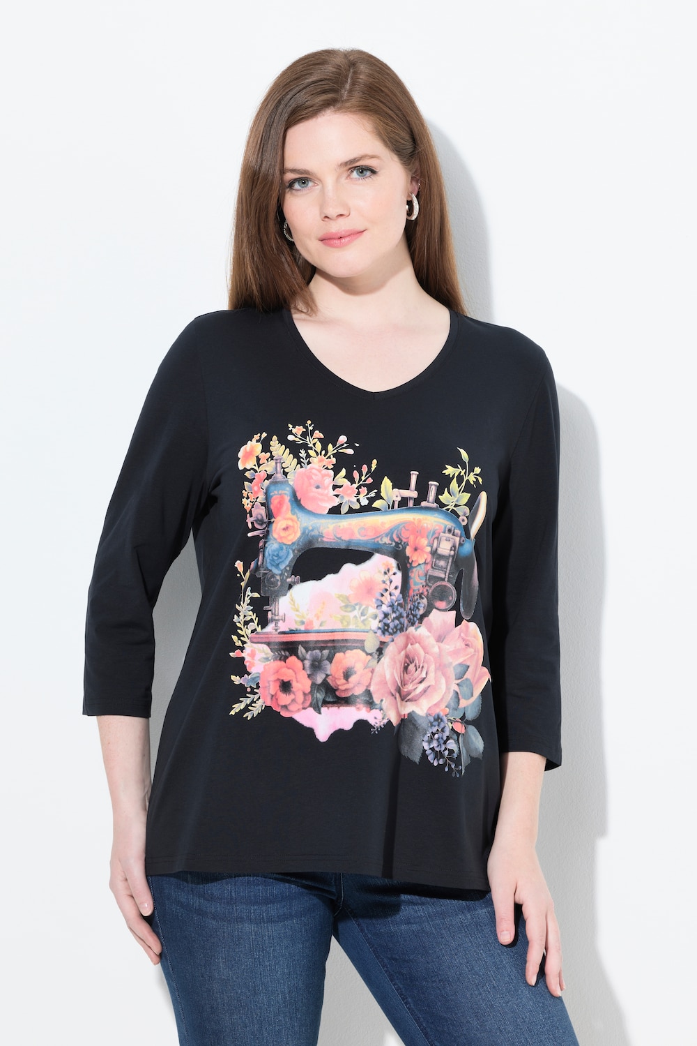 Große Größen Shirt, Damen, schwarz, Größe: 42/44, Baumwolle, Ulla Popken