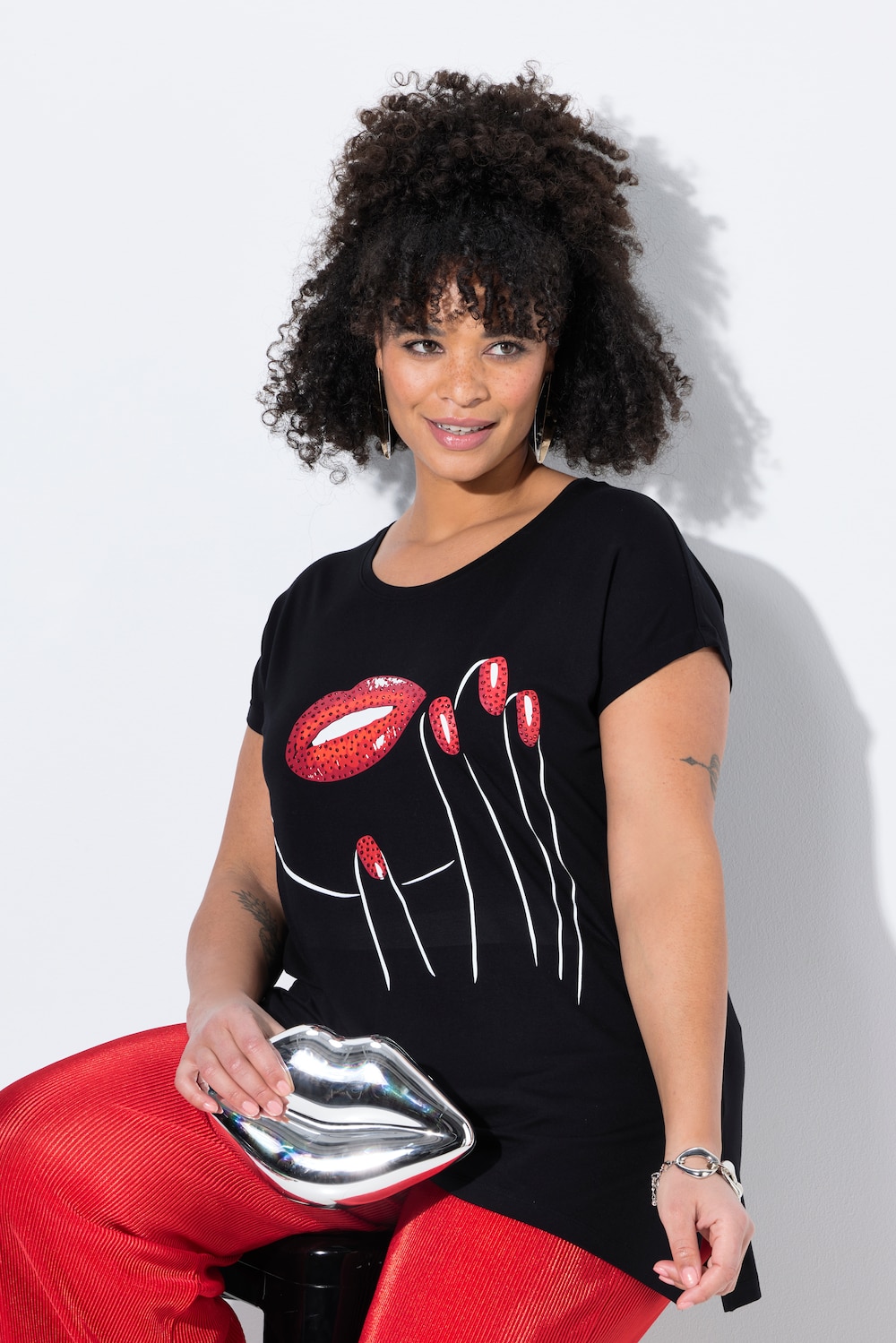 T-Shirt, A-Linie, Kussmund-Motiv