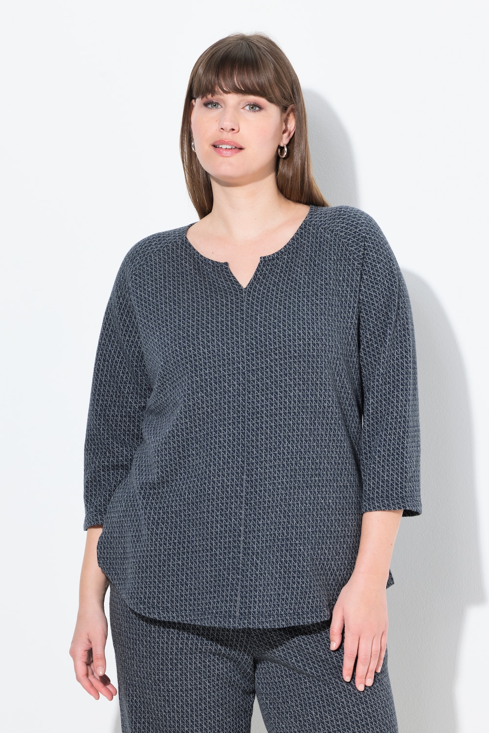 Große Größen Jacquard-Sweatshirt, Damen, blau, Größe: 58/60, Baumwolle, Ulla Popken