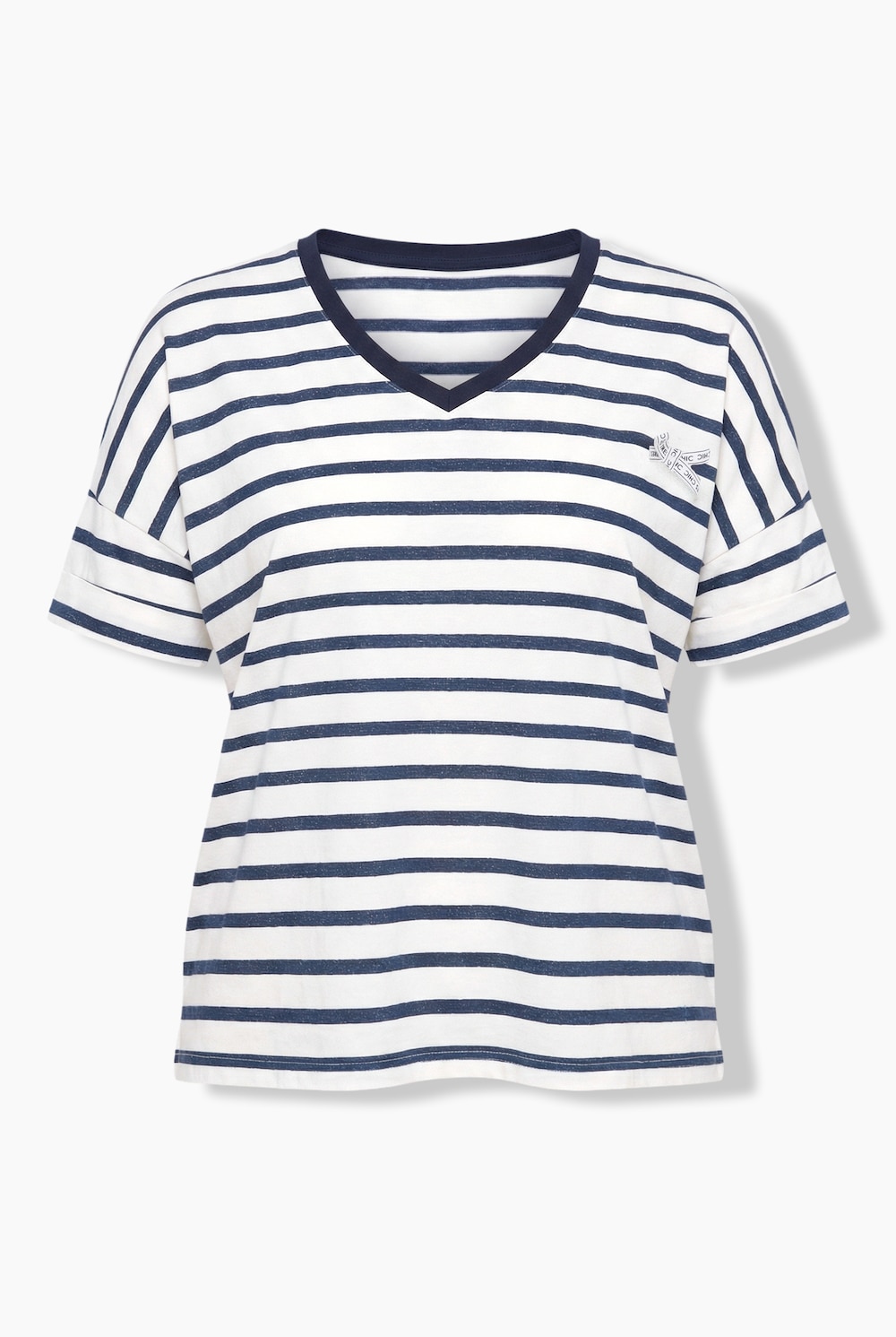 Stora storlekar T-shirt med ränder, Dam, blå, storlek: 46/48, Bomull/Viskos, Ulla Popken