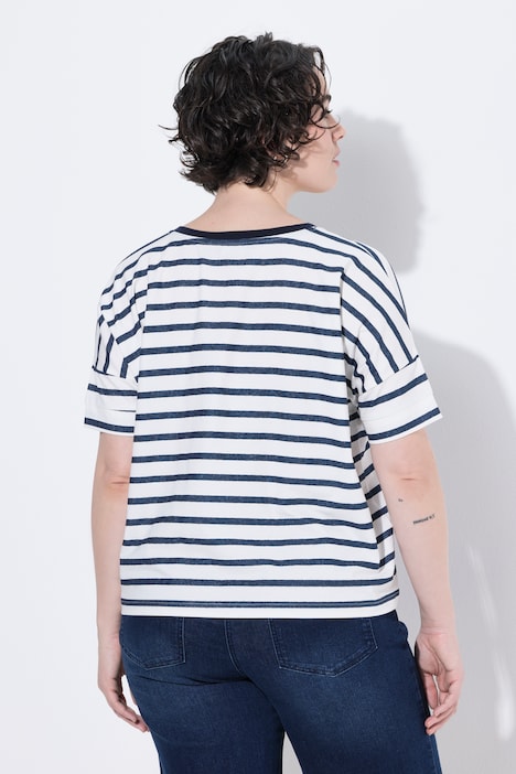 T-shirt med striber, sløjfe og V-hals