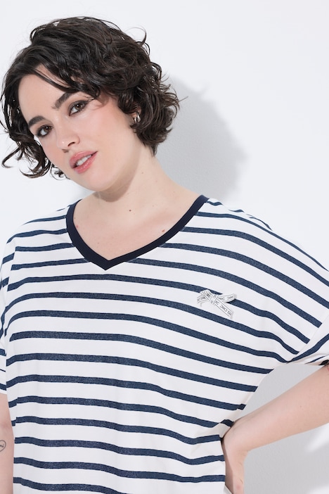 T-shirt med striber, sløjfe og V-hals
