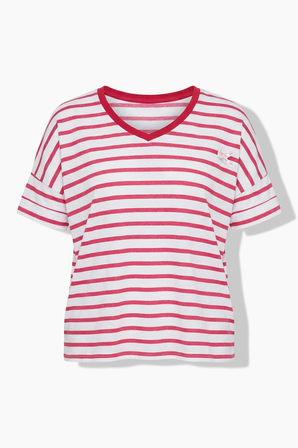 Stora storlekar T-shirt med ränder, Dam, röd, storlek: 46/48, Bomull/Viskos, Ulla Popken