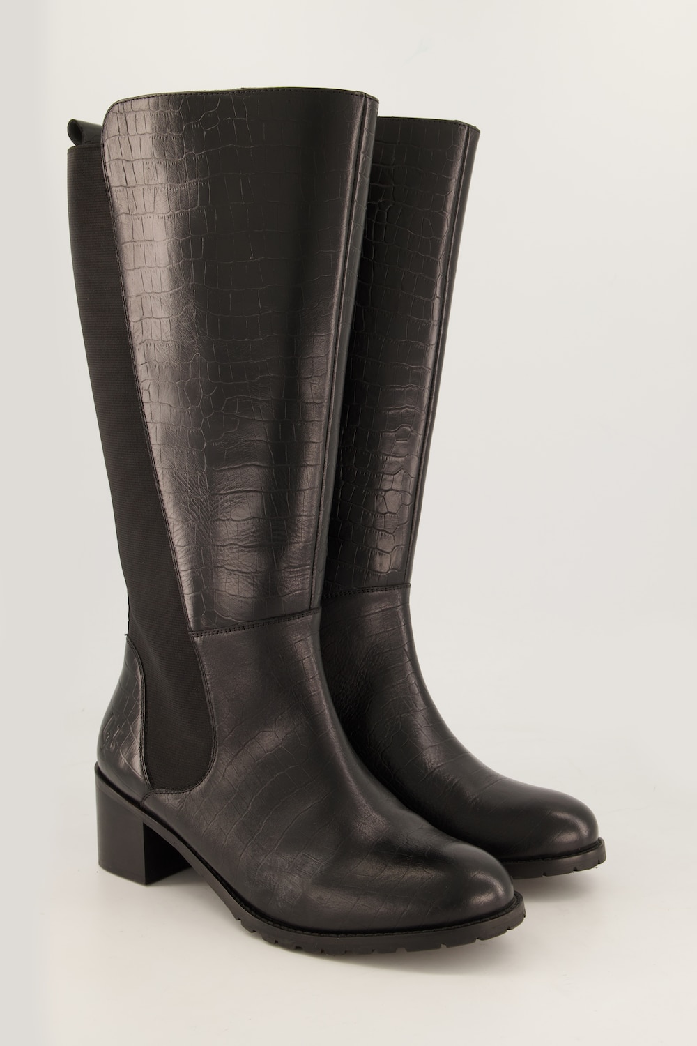 Lederstiefel, XL-Schaft, Schlangenprägung, Elastikeinsatz