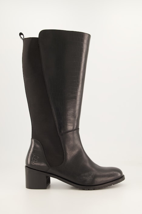 Lederstiefel, XL-Schaft, Schlangenprägung, Elastikeinsatz