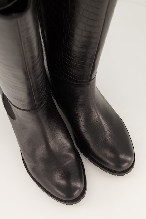 Lederstiefel, XL-Schaft, Schlangenprägung, Elastikeinsatz