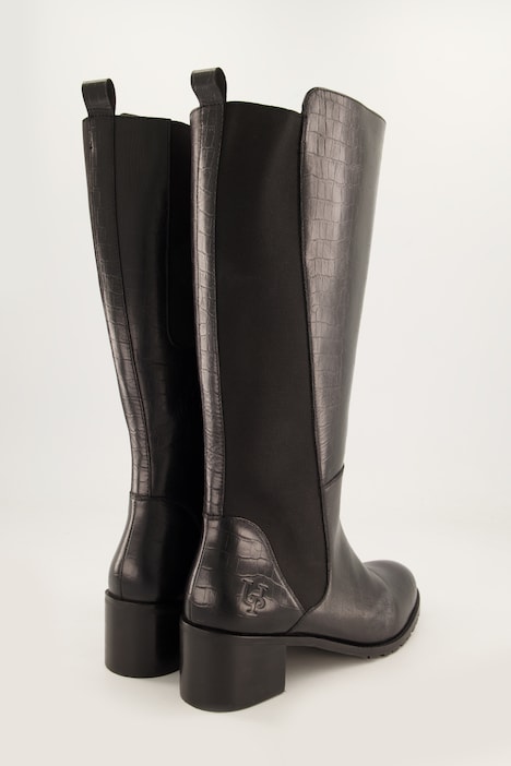 Lederstiefel, XL-Schaft, Schlangenprägung, Elastikeinsatz