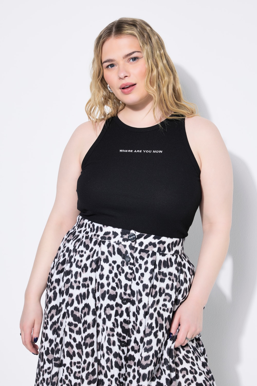 Tanktop, Slim Shape, Strukturjersey, Stickerei