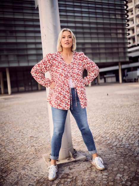 Blouse, strik, A-lijn, V-hals, lange mouwen