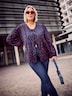 Bluse, Schleifen, A-Linie, V-Ausschnitt, Langarm