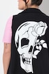 Open sweat vest with skull pattern in back