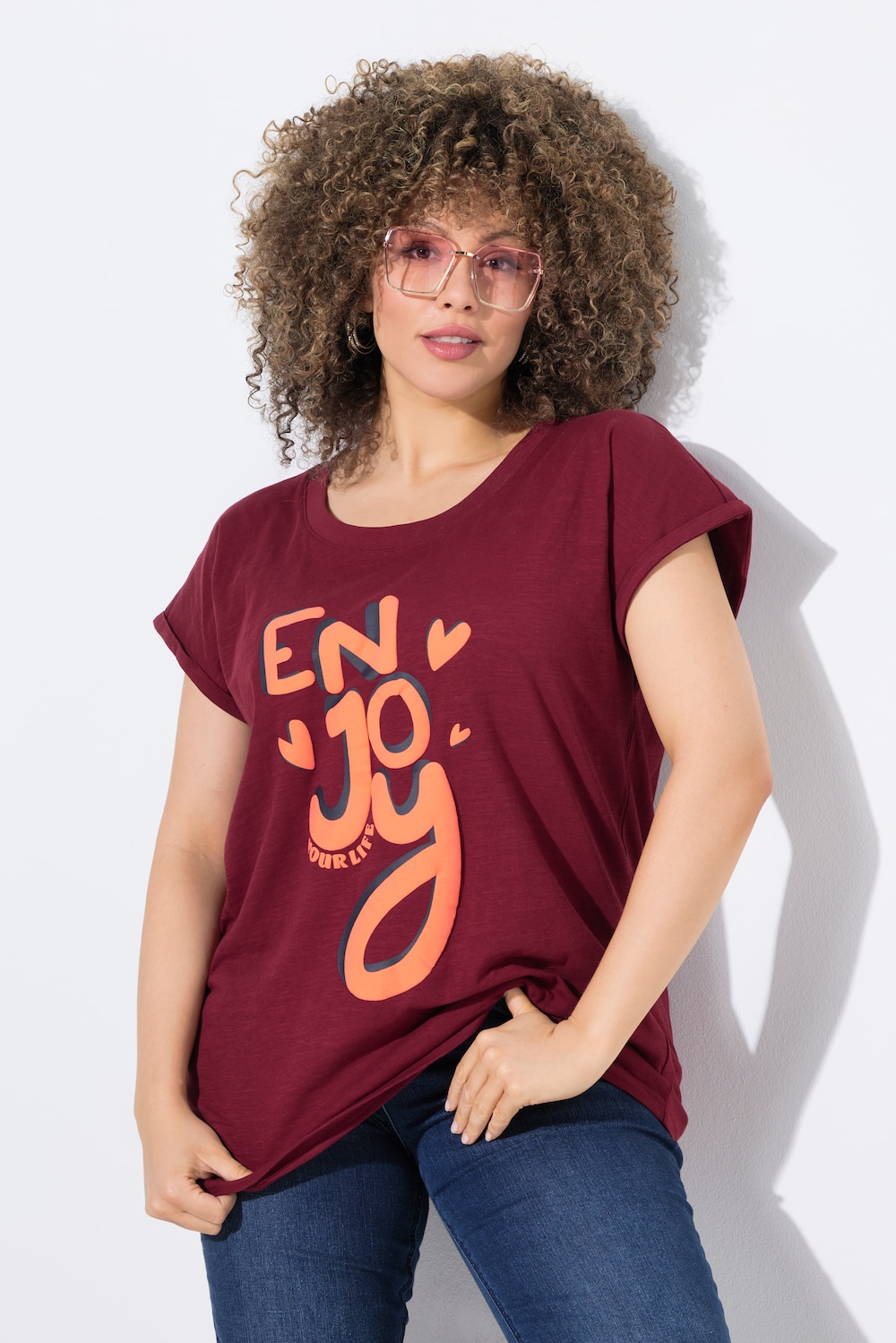 T-shirt, Enjoy, oversized, ronde hals, korte mouwen