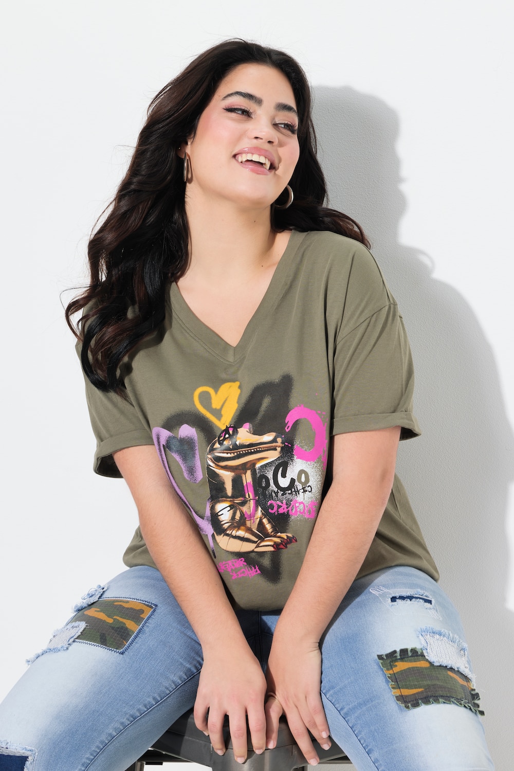 T-Shirt, Boxy Fit, Kroko-Druck