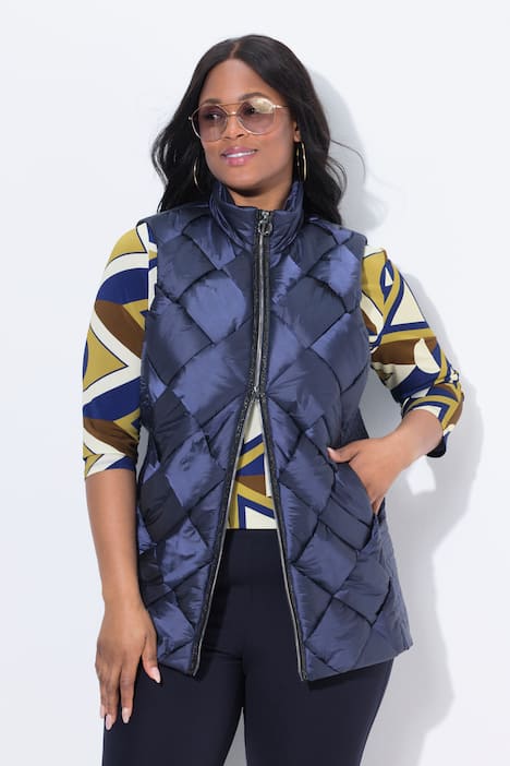Lange doorgestikte bodywarmer, Two-Tone-stiksel, mouwloos