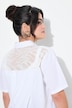 Bluse, A-form, blondeindsatse, asymmetrisk søm