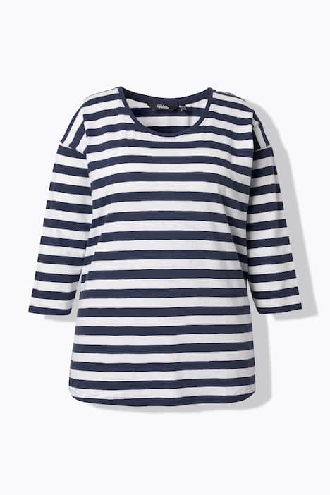 T-shirt, strepen, oversized, ronde hals, lange mouwen