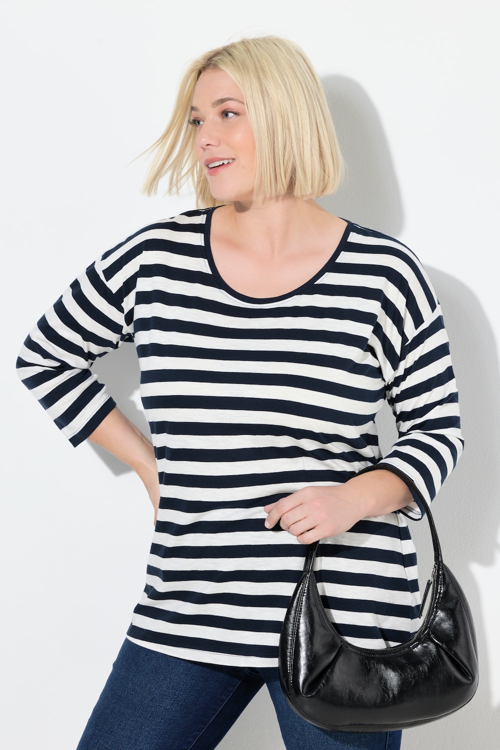 T-shirt, strepen, oversized, ronde hals, lange mouwen