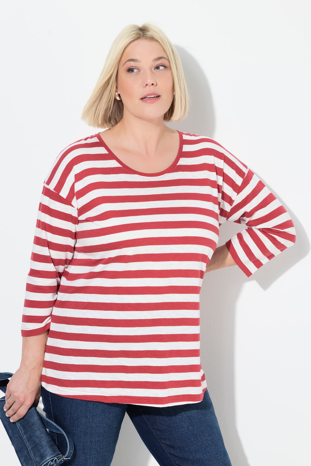 T-shirt, strepen, oversized, ronde hals, lange mouwen