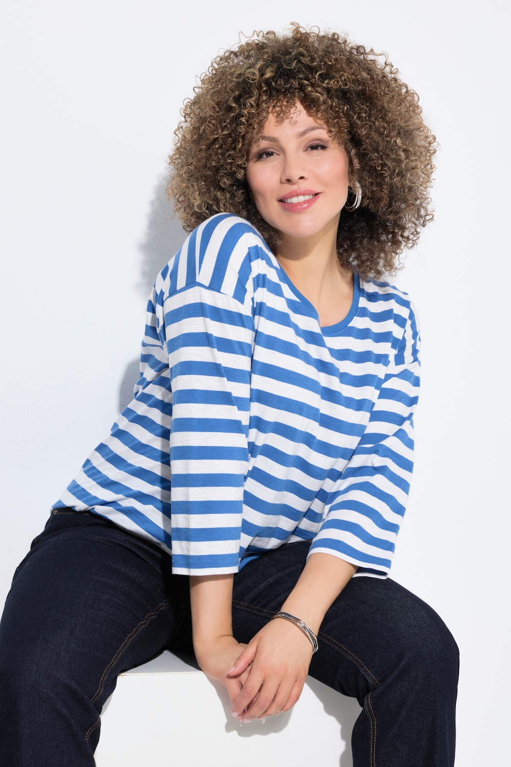 T-shirt, strepen, oversized, ronde hals, lange mouwen