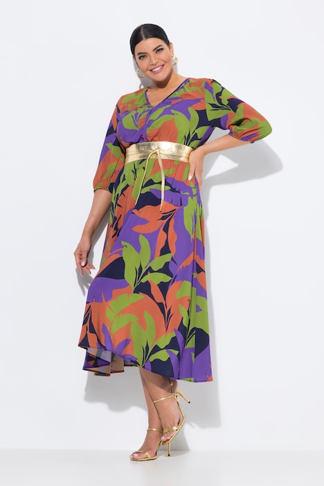 Maglia Lunga Donna Ulla Popken Con Stampa Batik, Scollo A V E Maniche Corte, Taglie Forti, Modello Svasato